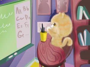 Bentley the cat practing letters