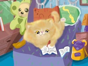 Bentley the cat doing homework